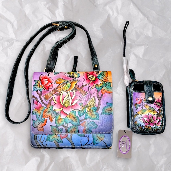 Original by Sharif Handbags - Original by Sharif Hand Painted Leather Bird Floral Crossbody & Wallet